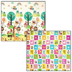 Детский двухсторонний коврик для ползания "Жирафы/Рай для животных" складной, 200х180х1 см - фото 725501
